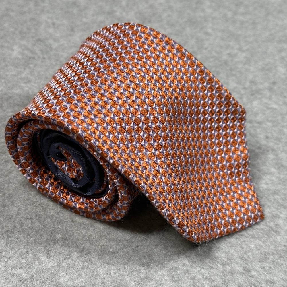 Vintage Tommy Hilfiger Silk Tie Orange Blue Geometric USA Made 60x3.6in